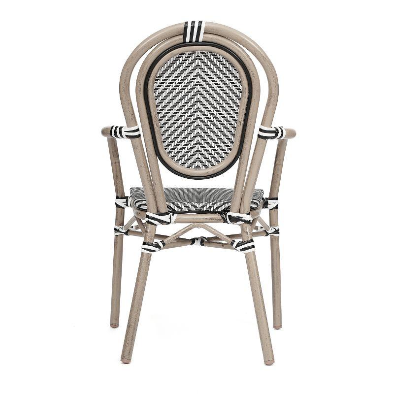 Merrick Lane Mael Set of Four Stacking Thonet Bistro Style Chair with Arms, Black & White Textilene Seat, & Bamboo Metal Frame for Indoor/Outdoor Use
