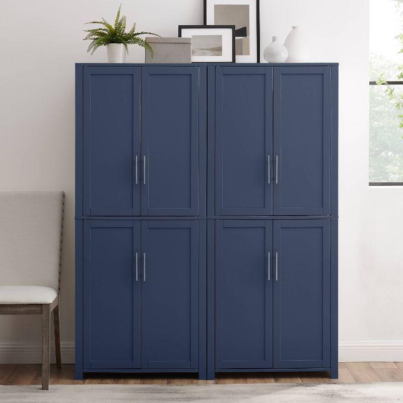 Crosley 67" Savannah 2pc Kitchen Storage Pantry Set Navy: Traditional Style, Wood Veneer, MDF Frame, 6 Shelves