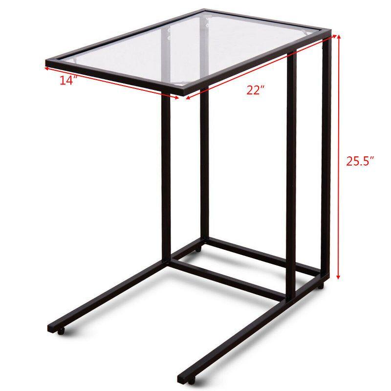 Sleek 26" Metal and Glass Sofa Side Snack Tray Table