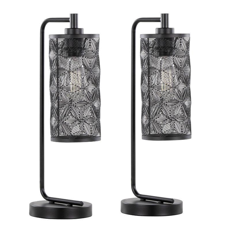 LumiSource (Set of 2) Gwen 18" Contemporary Metal Task Lamps Matte Black Metal from Grandview Gallery: UL Listed, Drum Shade, No Bulbs Included