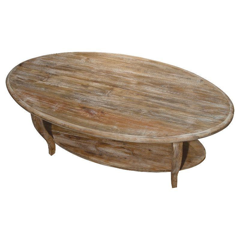 Rustic Reclaimed Wood Oval Coffee Table with Storage