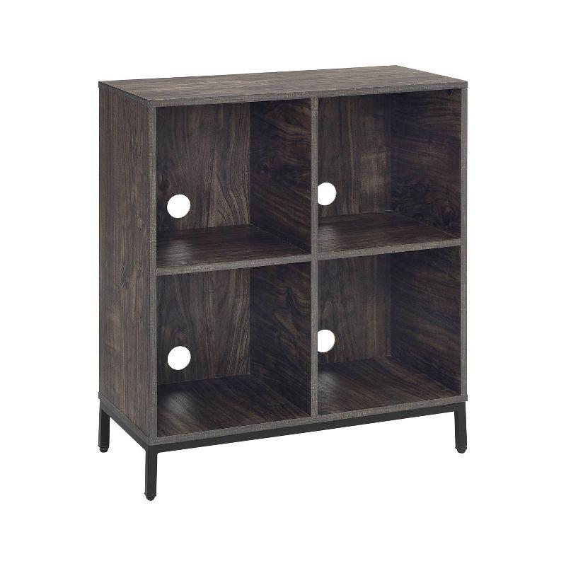 Brown Ash Four-Cube Record Storage Bookcase with Steel Legs