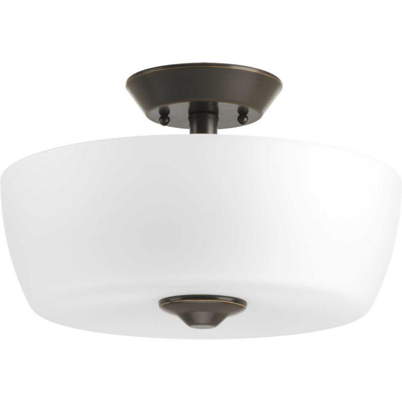 Progress Lighting, Leap Collection, 2-Light Semi-Flush, Brushed Nickel, Etched Glass Shade