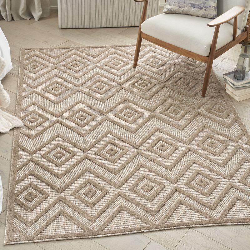 Nourison Versatile Diamond Geometric Flatweave Indoor Outdoor Area Rug Natural Beige 5' x 7'