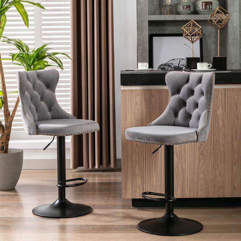 VYNXARIA Swivel Velvet Barstools Adjusatble Seat Height from 25-33 Inch,17.7 inch base, Modern Upholstered Bar Stools,Gray,Set of 2