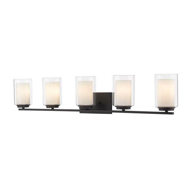 Matte Black 5-Light Cylinder Glass Vanity Light