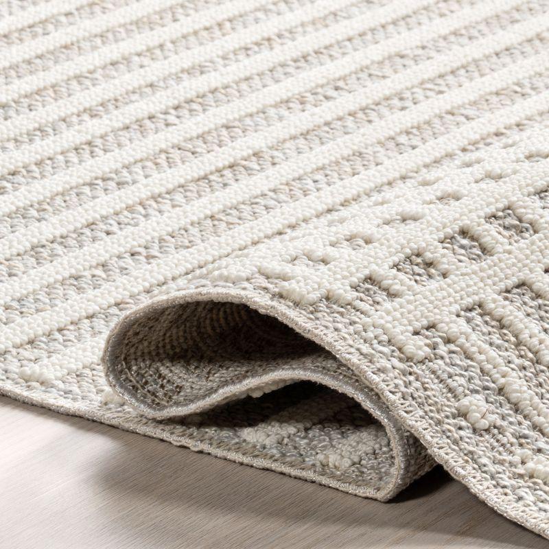 Nuloom Yulia Geometric Bands Pet Friendly Machine Washable Area Rug, Round 8', Light Grey