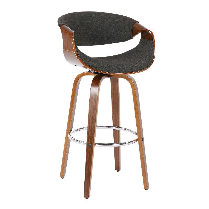 Curvini Charcoal Fabric and Walnut Wood Swivel Barstool Set