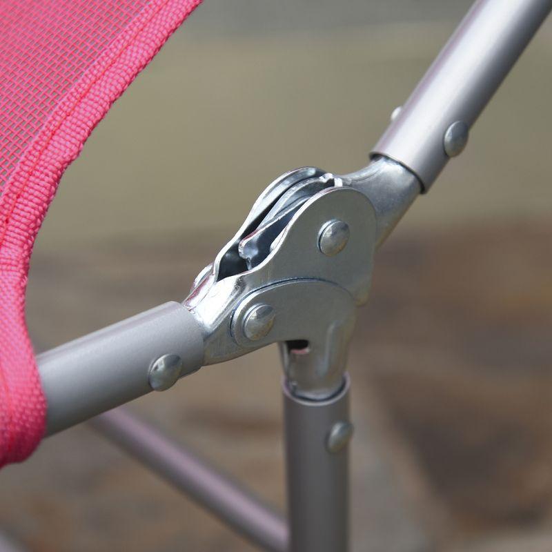 Outsunny Foldable Outdoor Chaise Lounge Chair, 5-Level Reclining Camping Tanning Chair with Breathable Mesh Fabric and Headrest, Pink