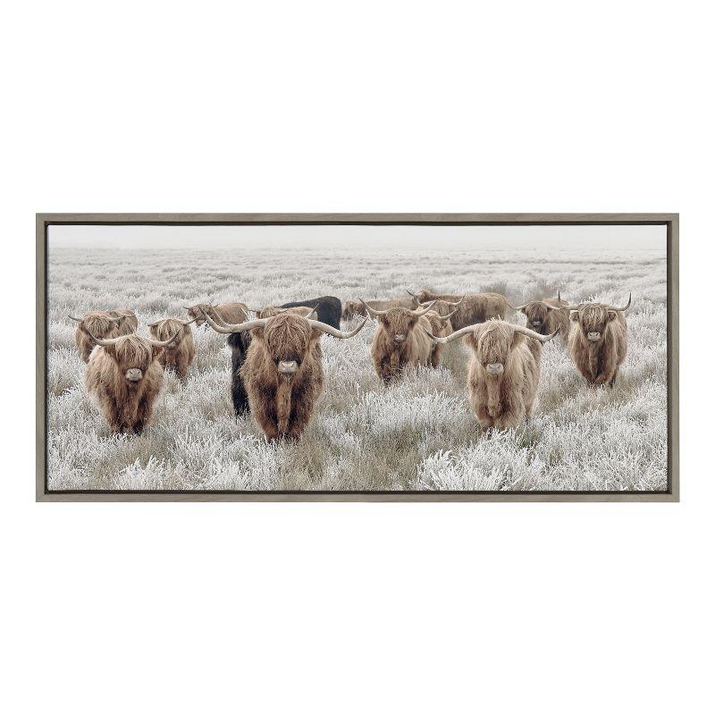 Kate and Laurel Sylvie Herd of Highland Cows Color Framed Canvas by The Creative Bunch Studio