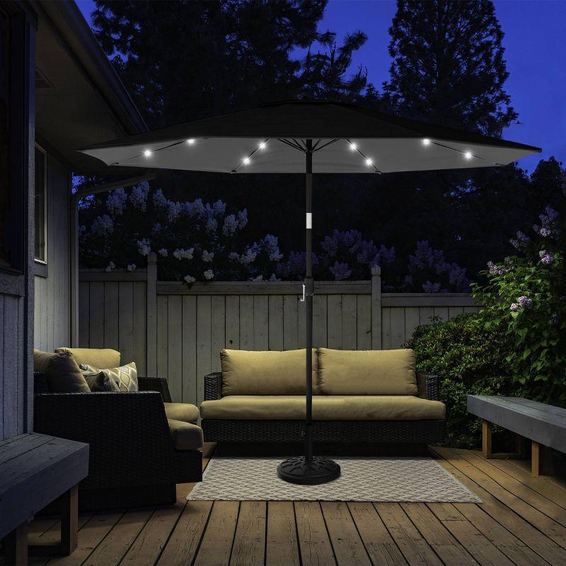 Gray 10-Foot Steel Patio Umbrella with Solar LED Lights