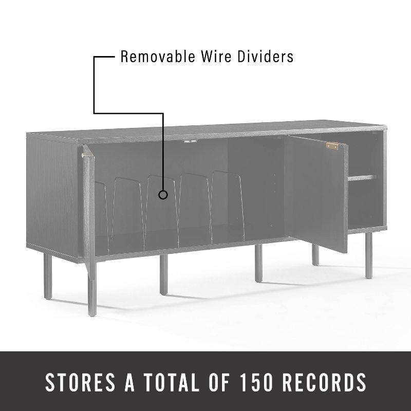 Crosley 54" Brody Record Storage Sideboard Black: Oak Wood Grain, Brass Handles, Cable Management