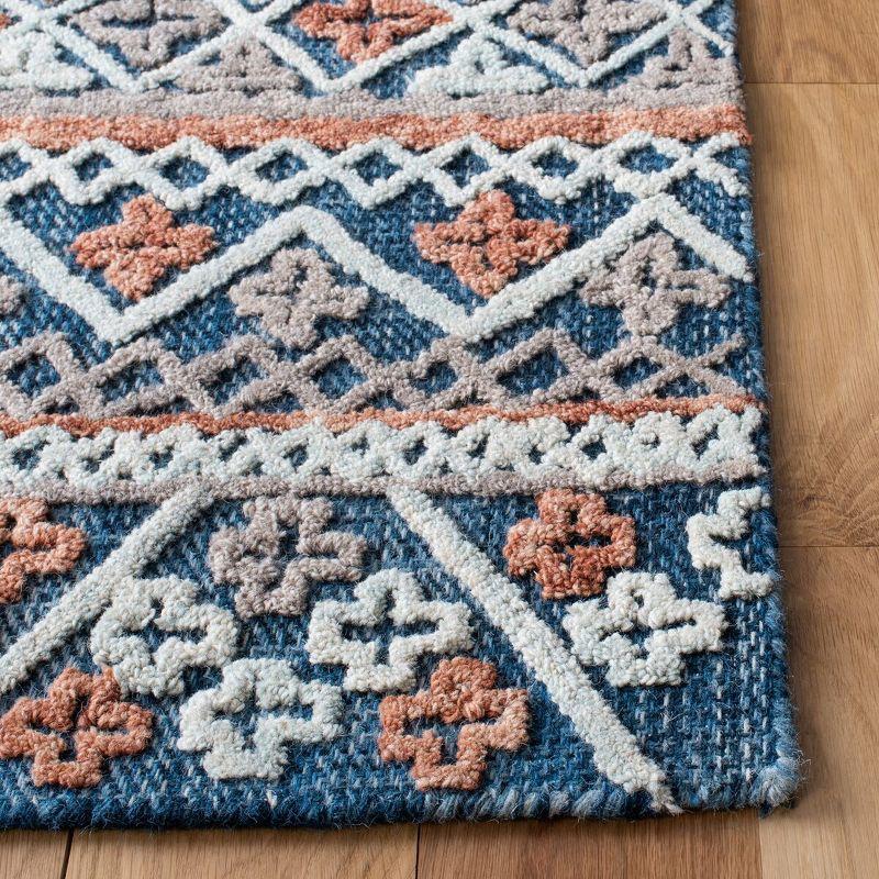 Aspen Blue and Orange Geometric Wool Area Rug