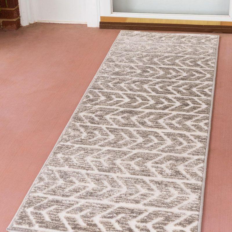 Ivory and Brown Synthetic Outdoor Runner Rug 2' x 8' - Easy Care and Reversible