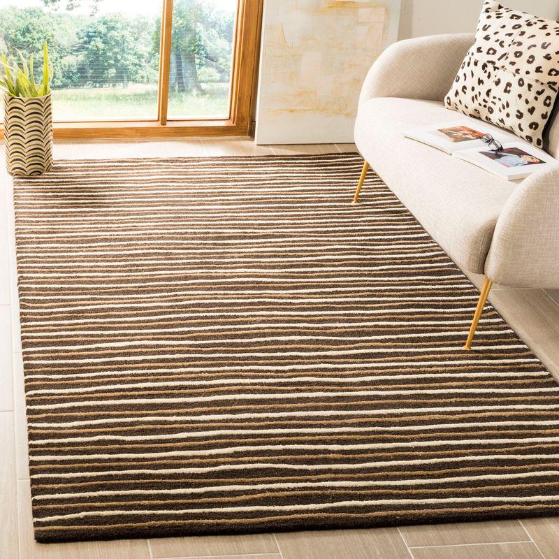 Handmade Brown and Beige Stripe Wool Viscose 9' x 12' Rug