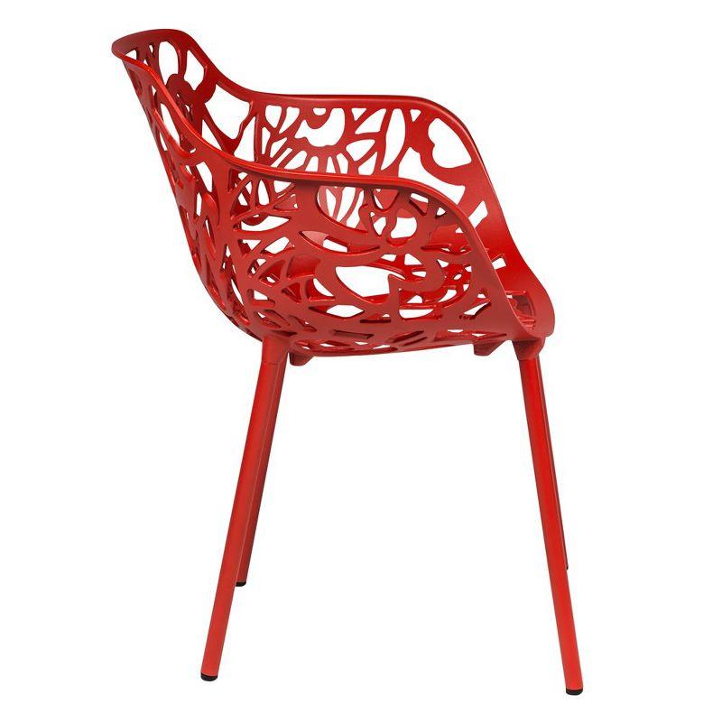 LeisureMod Devon Aluminum Stackable Outdoor Dining Armchair Set of 2, Red