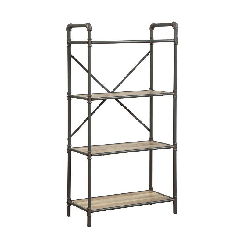 48" Itzel 4 Shelves Bookcase Antique Oak/Sandy Gray - Acme Furniture: Metal Frame, Open Back Design, Home Office Storage