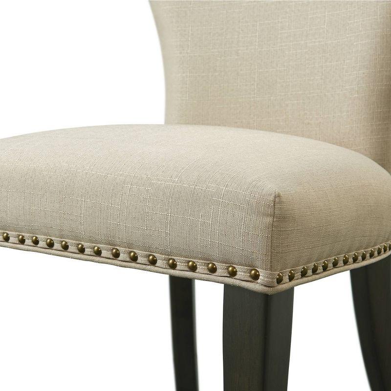 Set of 2 Savoy Upholstered Dining Armless Chairs Cream - Alaterre Furniture: Faux Leather, Nailhead Detail, Rubberwood Frame