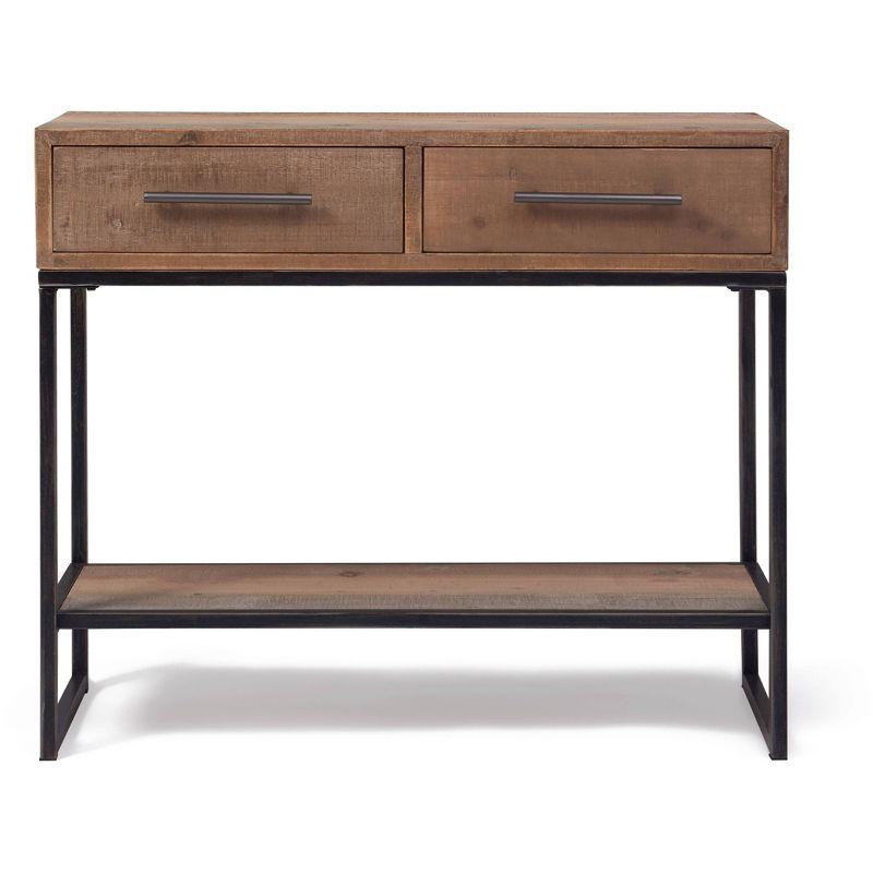 Rustic Wood and Metal Console Table with Dual Storage Drawers