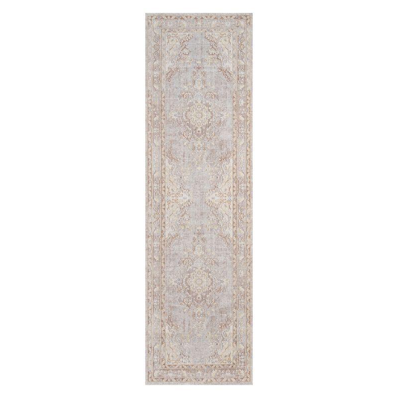 2'7"x8' Runner Medallion Loomed Gray - Momeni: Modern Indoor Low Pile Area Rug, Polyester, Spot Clean