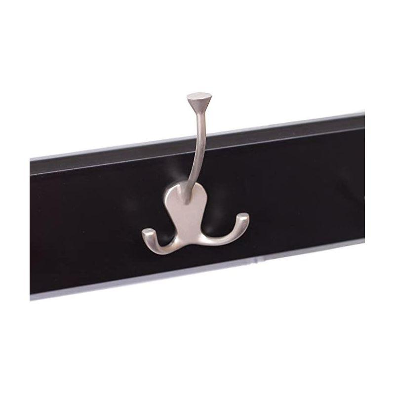 BirdRock Home Tri Hook Coat Rack - 5 Hooks - Wall Mount Hat Rack - Black Finish - Satin Nickel Hooks