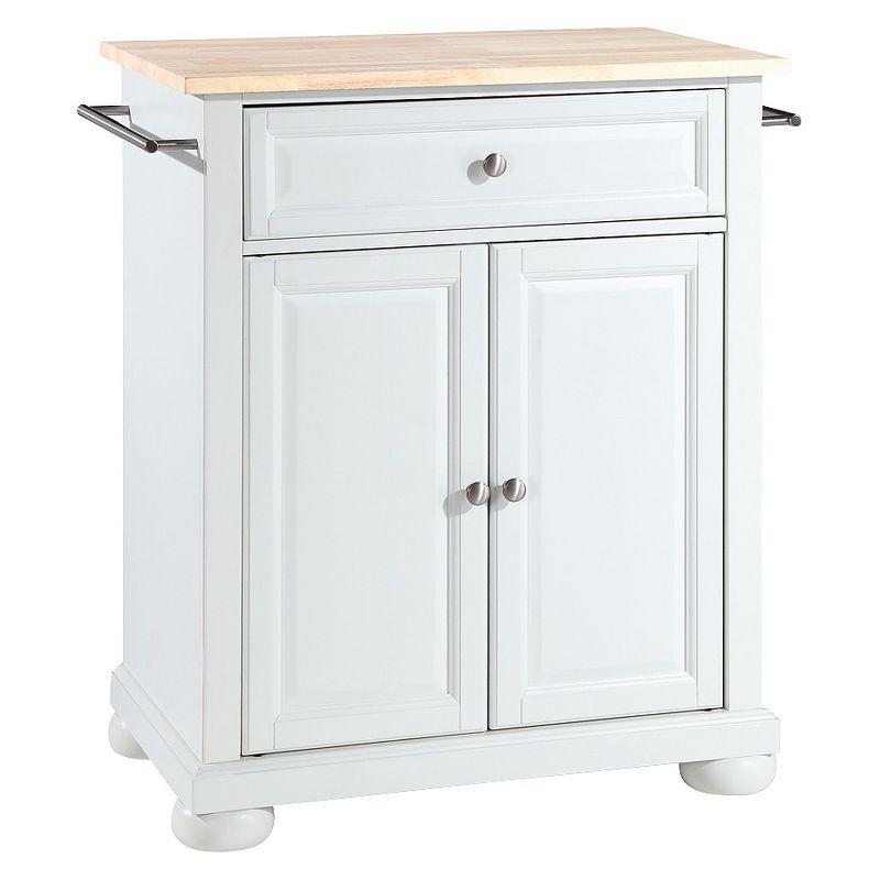 Alexandria Natural Wood Top Portable Kitchen Island - White - Crosley: Hardwood Frame, Adjustable Shelves, Locking Casters