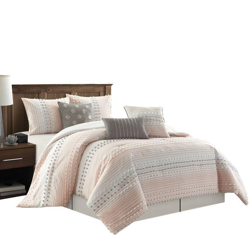 Clarion Pink 7 Piece Chic Striped Comforter Set