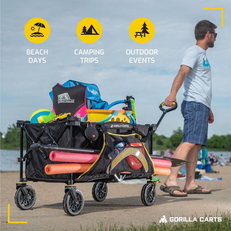 Gorilla Carts Feet Foldable Collapsible Durable All Terrain Utility Pull Beach Wagon with Oversized Bed and Built In Cup Holders