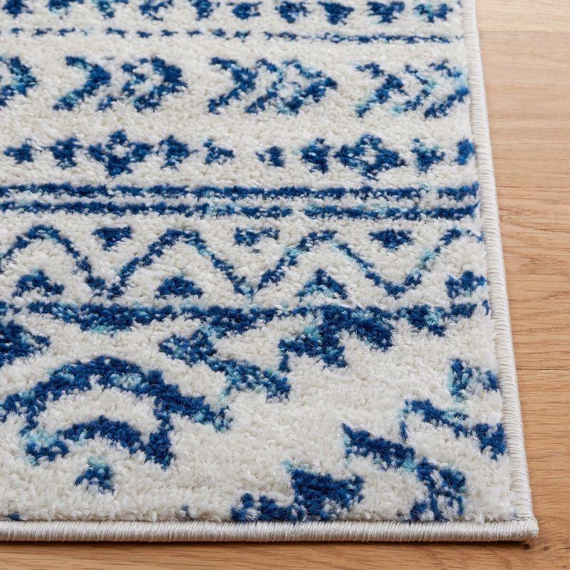 Ivory and Navy Geometric Hand-Knotted Easy Care Area Rug