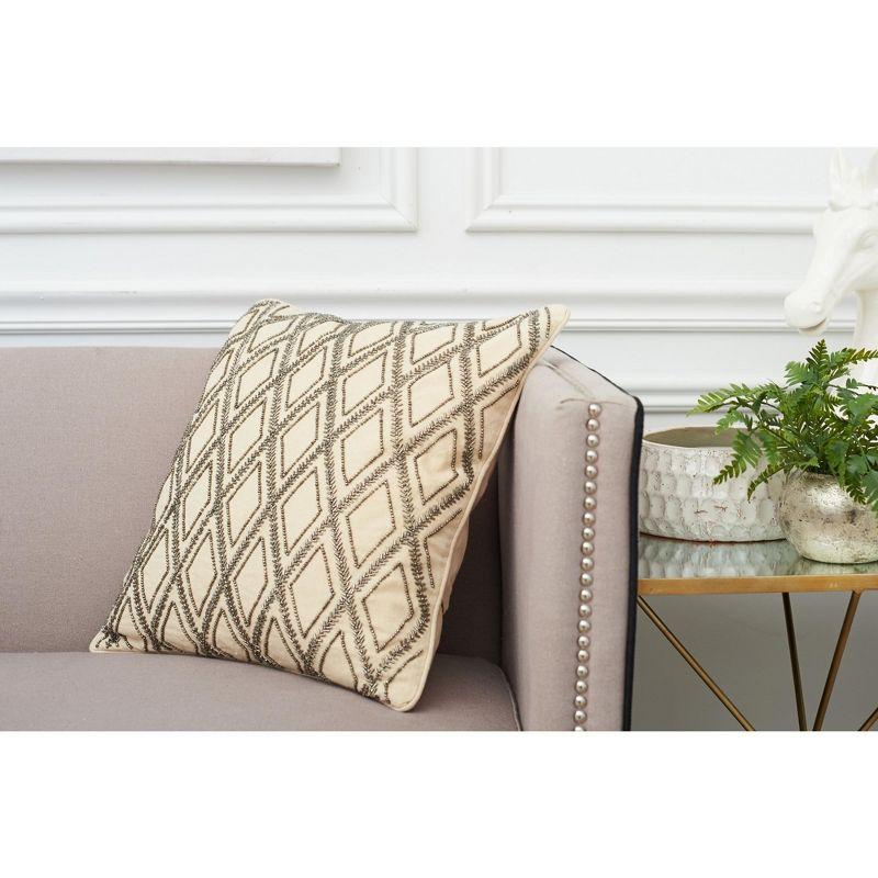 Elisabeth York Geometric Diamond Natural Tan Beaded Cotton Decor Throw Pillow Cover And Insert Set