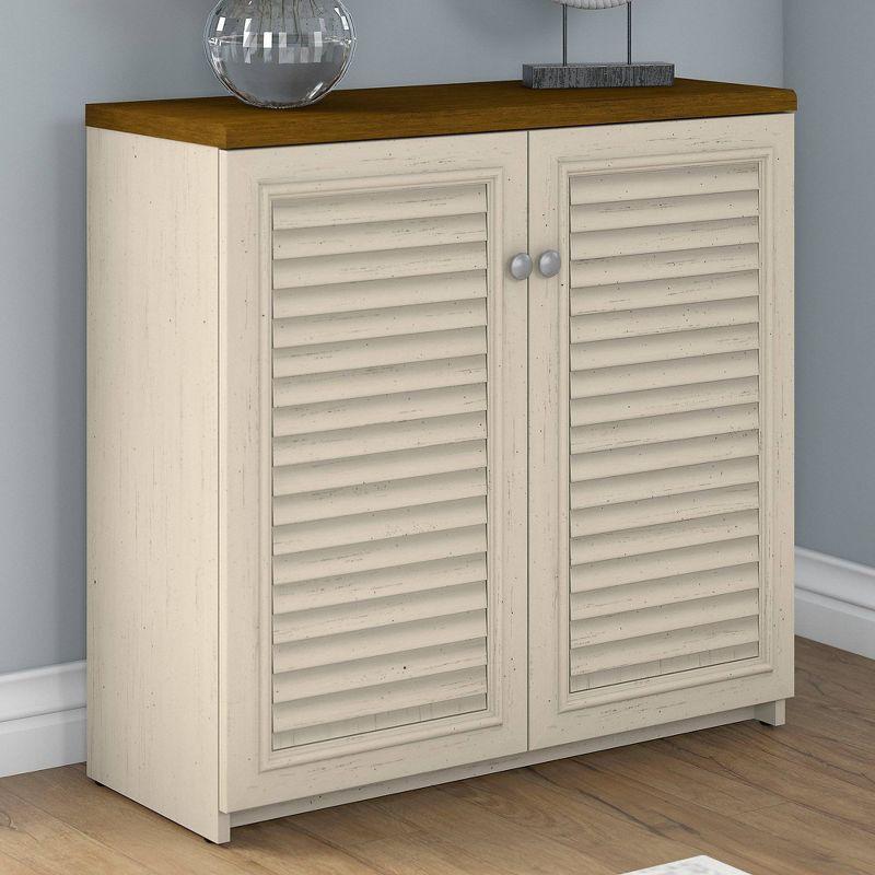 Fairview Small Storage Cabinet with Doors White - Bush Furniture: Nautical Style, Wood Composite, 3 Shelves