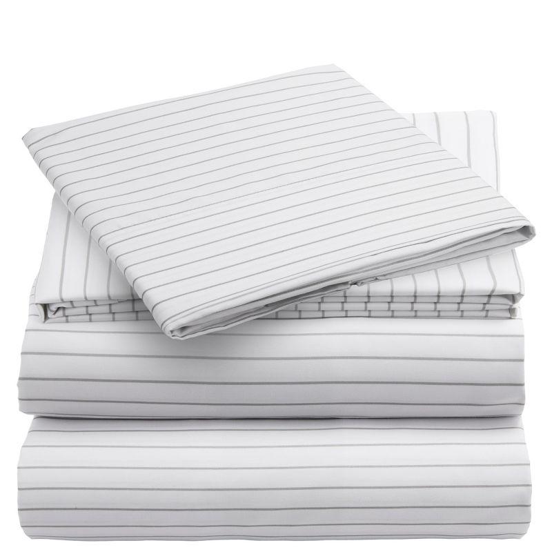 Twin XL Pinstripe Gray Microfiber Deep Pocket Sheet Set