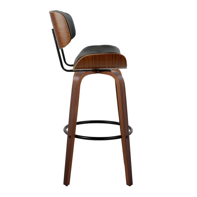 Lombardi 30" Black Faux Leather and Walnut Wood Swivel Barstool