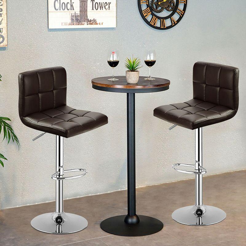 Costway Set of 2 Bar Stools Adjustable PU Leather Swivel Kitchen Counter Bar Chair Brown