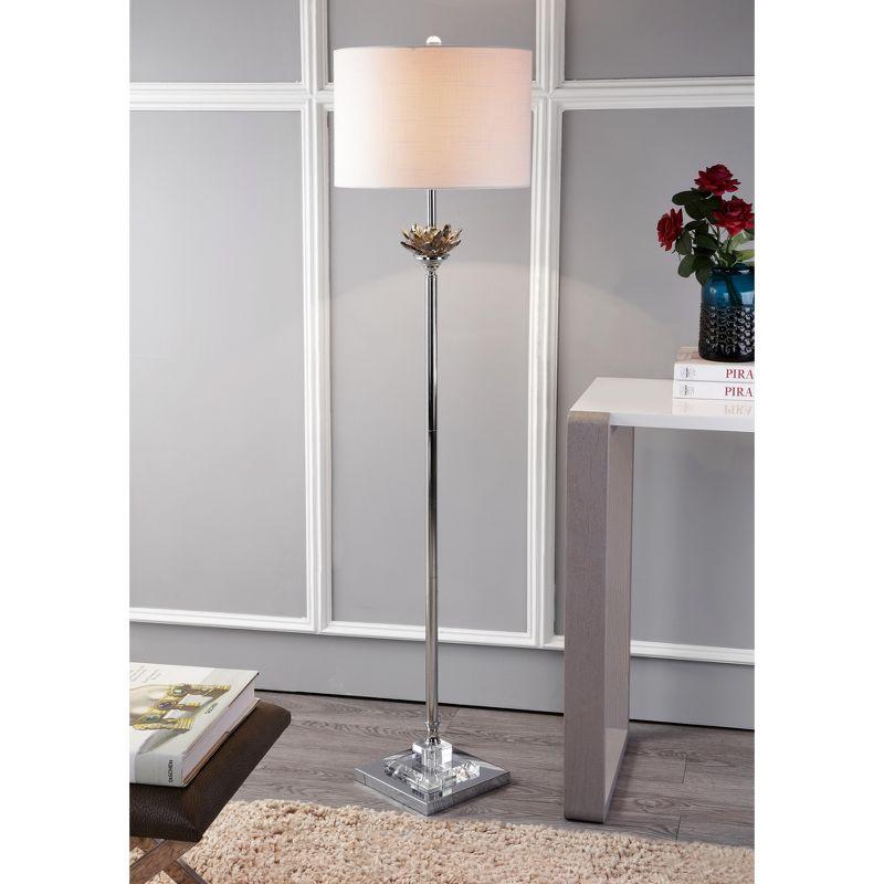 Amelia Lotus 59" White Linen Drum Shade Crystal Floor Lamp