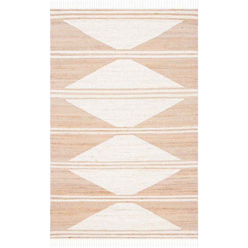 Kilim With Fringes KLM451 Hand Woven Accent Rug - Natural/Ivory - 3'x5' - Safavieh