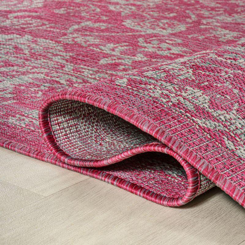 5' x 5' Tela Bohemian Inspired Textured Weave Floral Indoor/Outdoor Area Rug, Fuchsia/Light Gray - JONATHAN Y