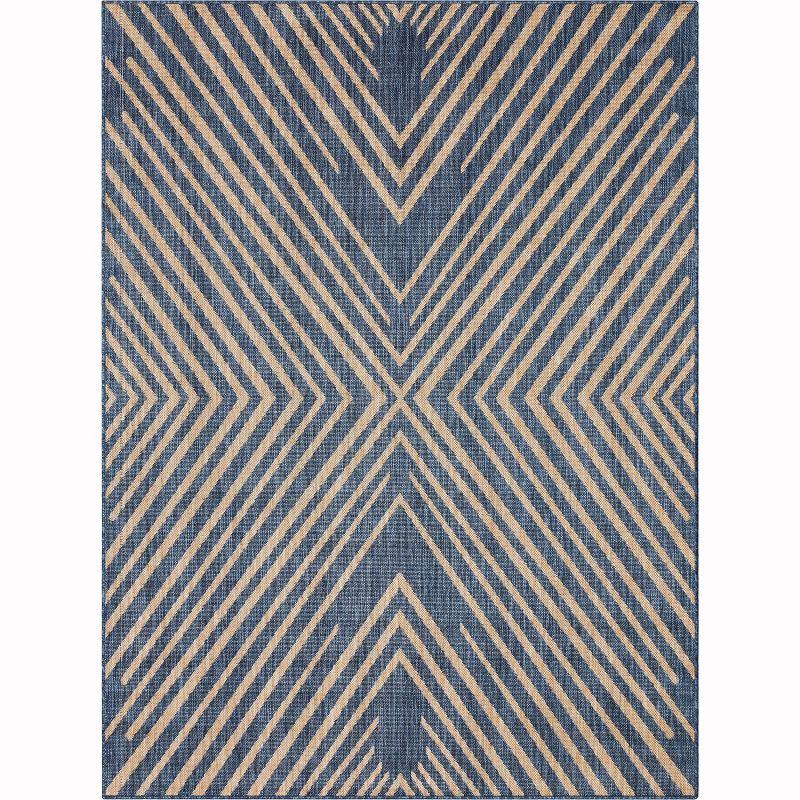 Marshanna Kesia Modern Stripes Indoor/Outdoor Blue Flat-Weave Rug