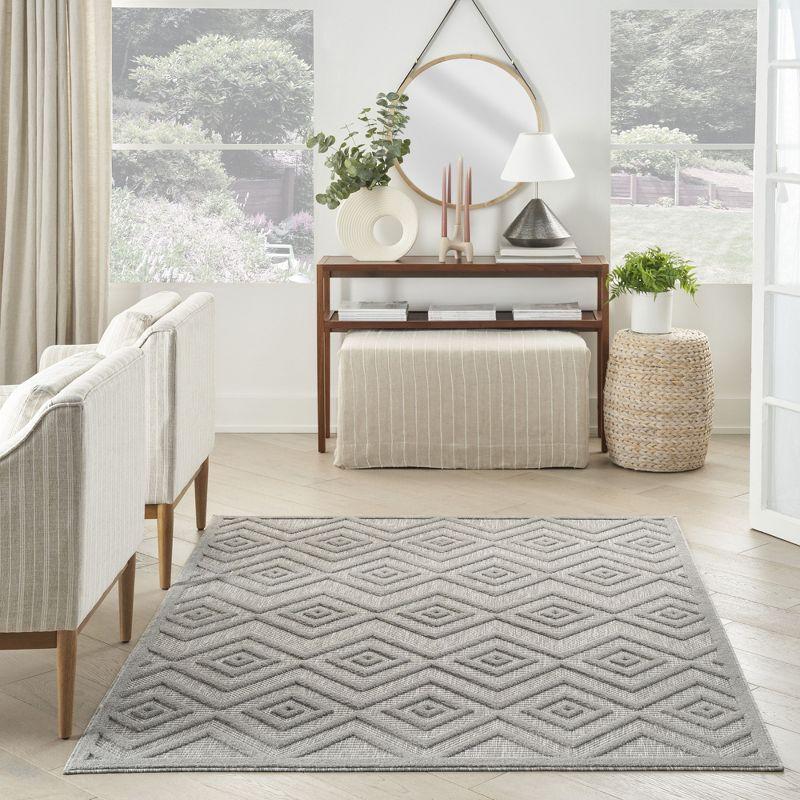 Nourison Versatile Diamond Geometric Flatweave Indoor Outdoor Area Rug Silver Grey 6' x 9'