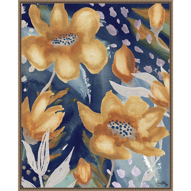 Golden Floral and Silver Petal Abstract Canvas Art