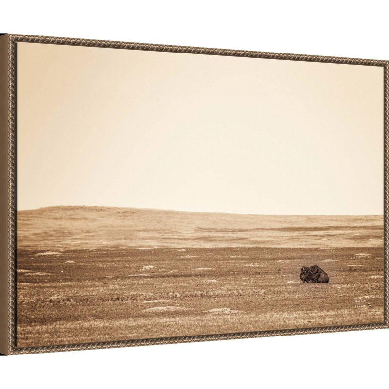 33" x 23" Sepia Bison Landscape Framed Canvas Wall Art