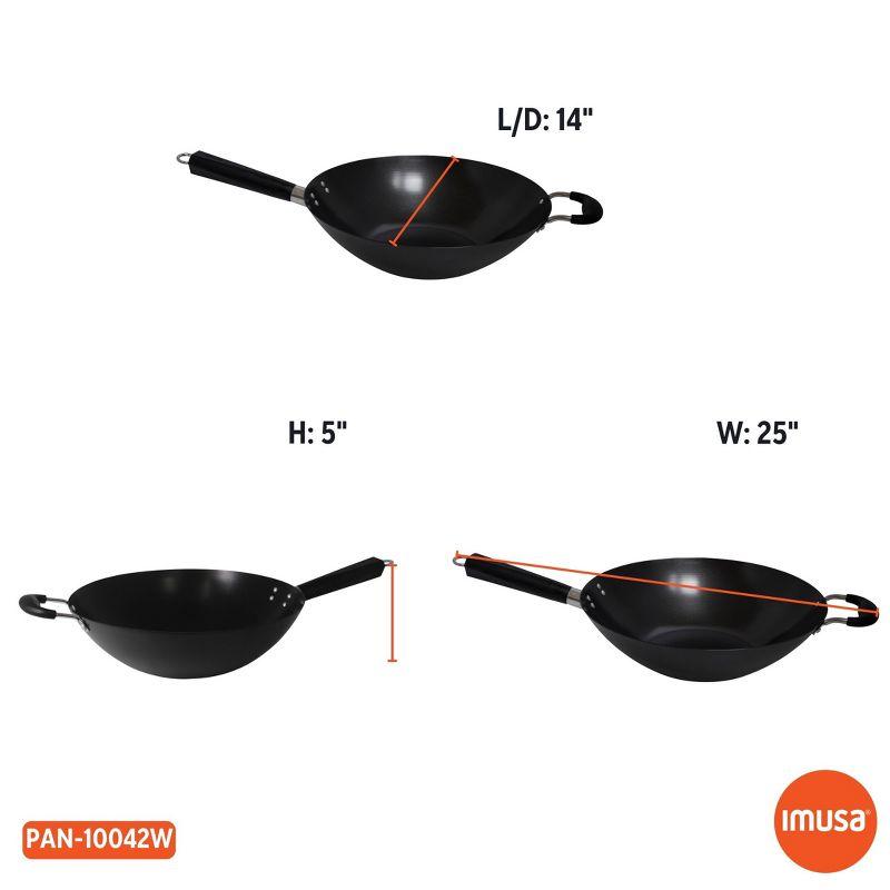 IMUSA 14" Coated Wok with Bakelite Handle: Nonstick Carbon Steel Stir Fry Pan, 64 Volume, Electric & Gas Compatible