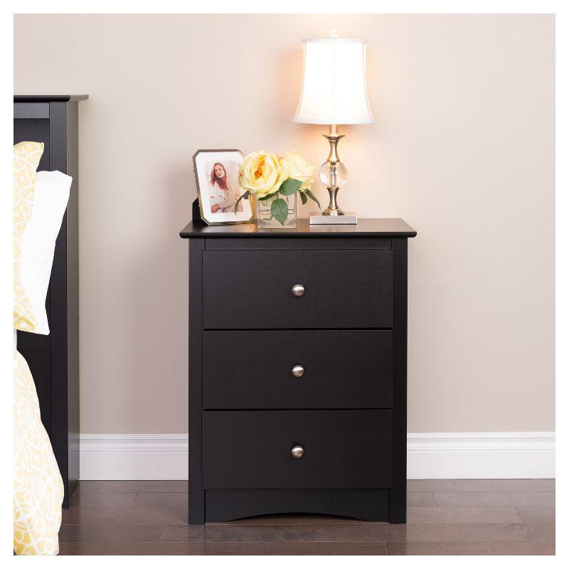 Prepac Sonoma 3 Drawer Nightstand - Black : Wood Composite Bedside Table, Rectangle Shape, Spot Clean