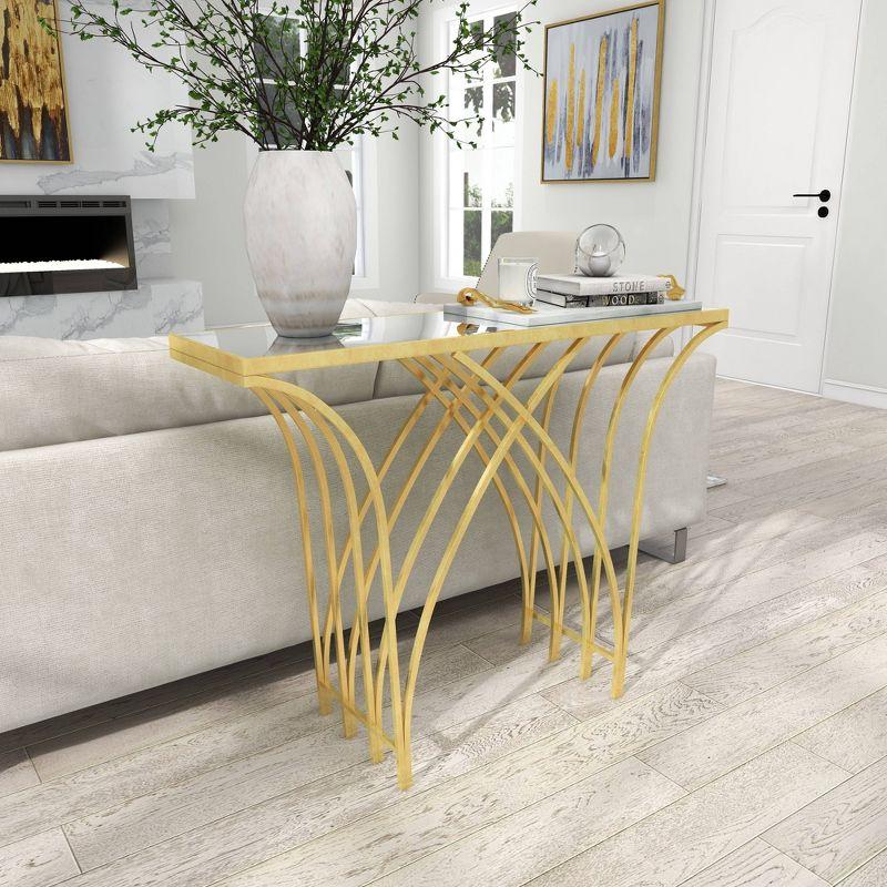 Mercer41 Derbyshire Metal Geometric Gold Console Table with Mirrored Glass Top