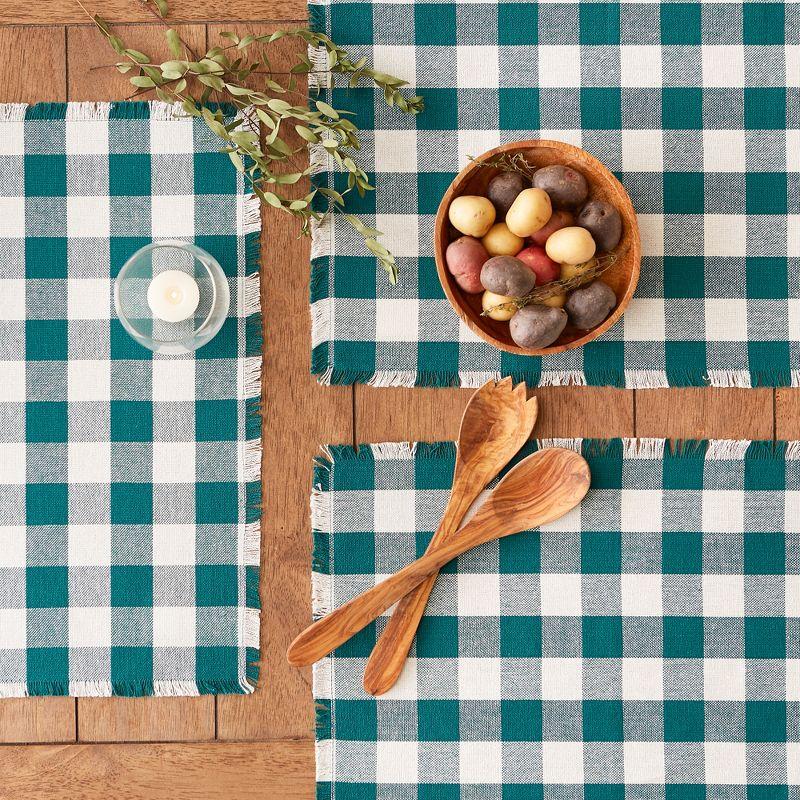 Design Imports Teal Heavyweight Check Fringed Placemat Set/6