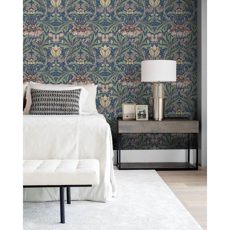 NextWall Acanthus Floral Peel and Stick Wallpaper Blue Denim: Vintage Botanical Vinyl, Self-Adhesive, Washable, 30.75 Sq Ft Coverage