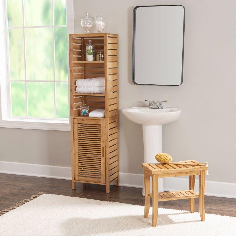 Bracken Vertical Bamboo Storage Cabinet with Hidden Shelves - Brown