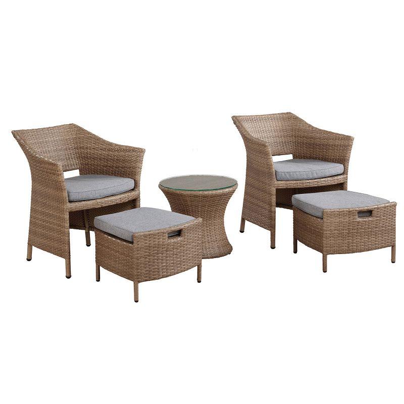 Kokoli 5-Piece Light Brown Wicker Outdoor Conversation Set with Gray Cushions