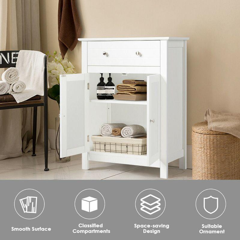 Tangkula Bathroom Storage Cabinet Free Standing Large Drawer W/Adjustable Shelf White