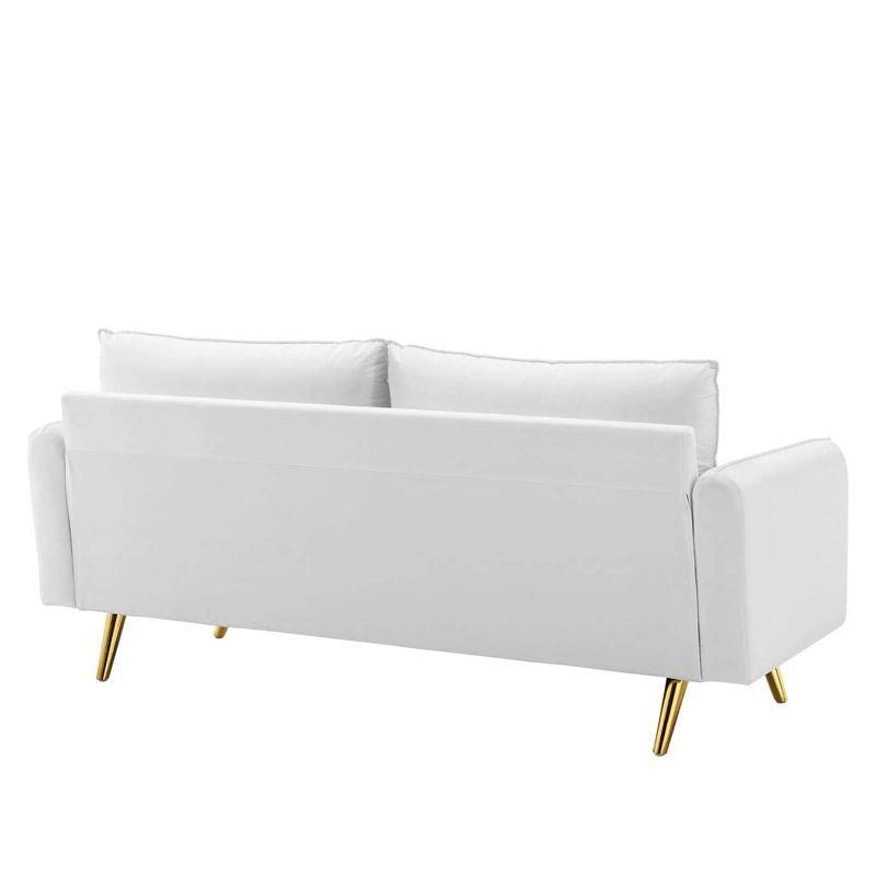 Revive Performance Velvet Sofa White - Modway: Upholstered Couch with Gold Legs & Bolster Pillows